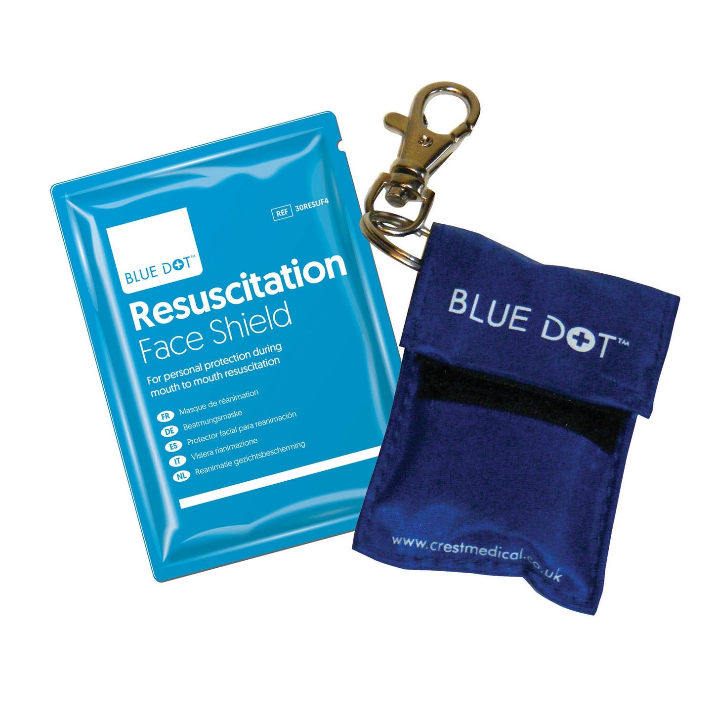 Blue Dot Resuscitation Face Shield & Keyring Pouch - Crest Medical