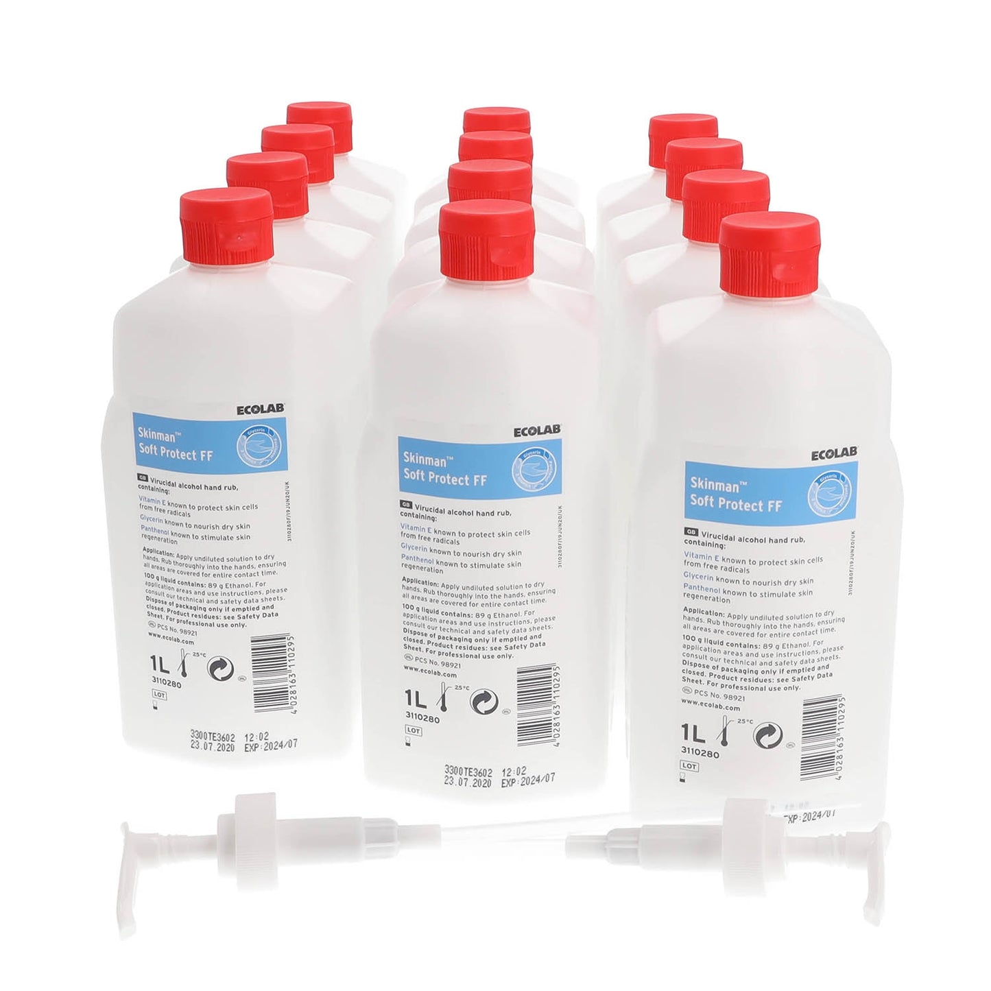 Ecolab Soft Protect 1 Litre Alcohol Hand Rub Sanitiser (Box of 12 Bottles) BUY ONE, GET ONE FREE - Ecolab