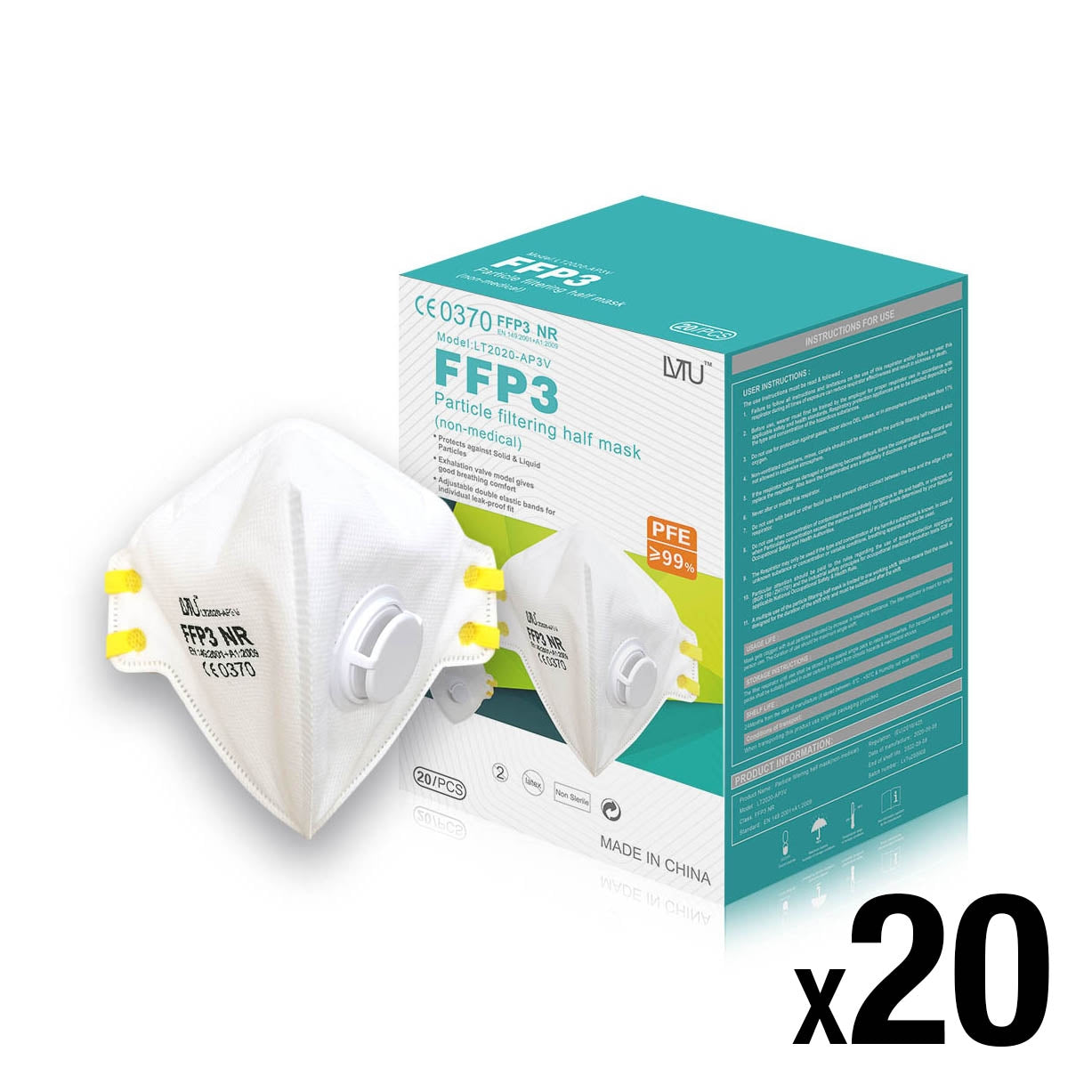 FFP3 Respirator Mask - Valved - Pack of 20 - Discontinued