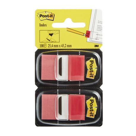Post-It Index Dual Pack 25 X 44mm Red - 2 Dispensers of 50 - Lyreco