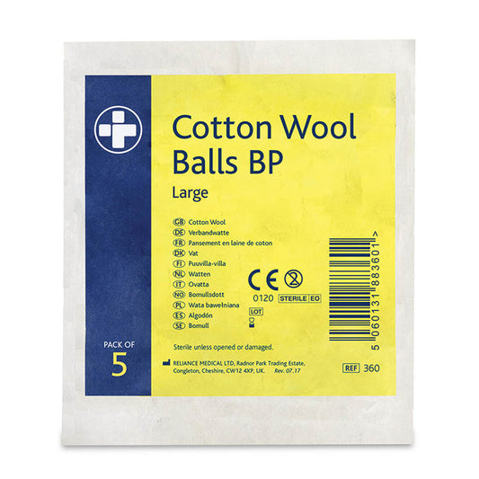 Reliance Cotton Wool Balls BP Sterile Pack of 5 - Reliance