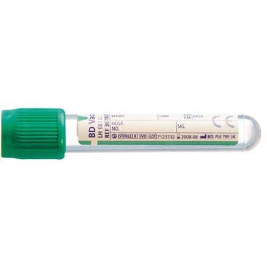 BD Vacutainer Plastic Lithium Heparin Tube, Green Hemogard Closure, 4ml - x100
