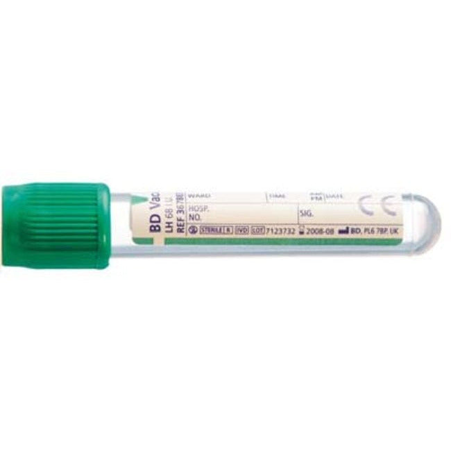 BD Vacutainer Plastic Lithium Heparin Tube, Green Hemogard Closure, 4ml - x100 - Becton Dickinson