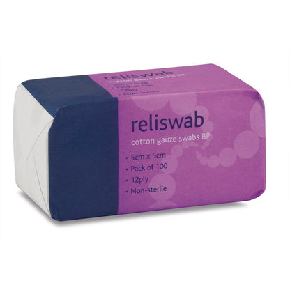 Reliswab - BP Non-Sterile 12ply 5cm - x 5cm Pack of 100