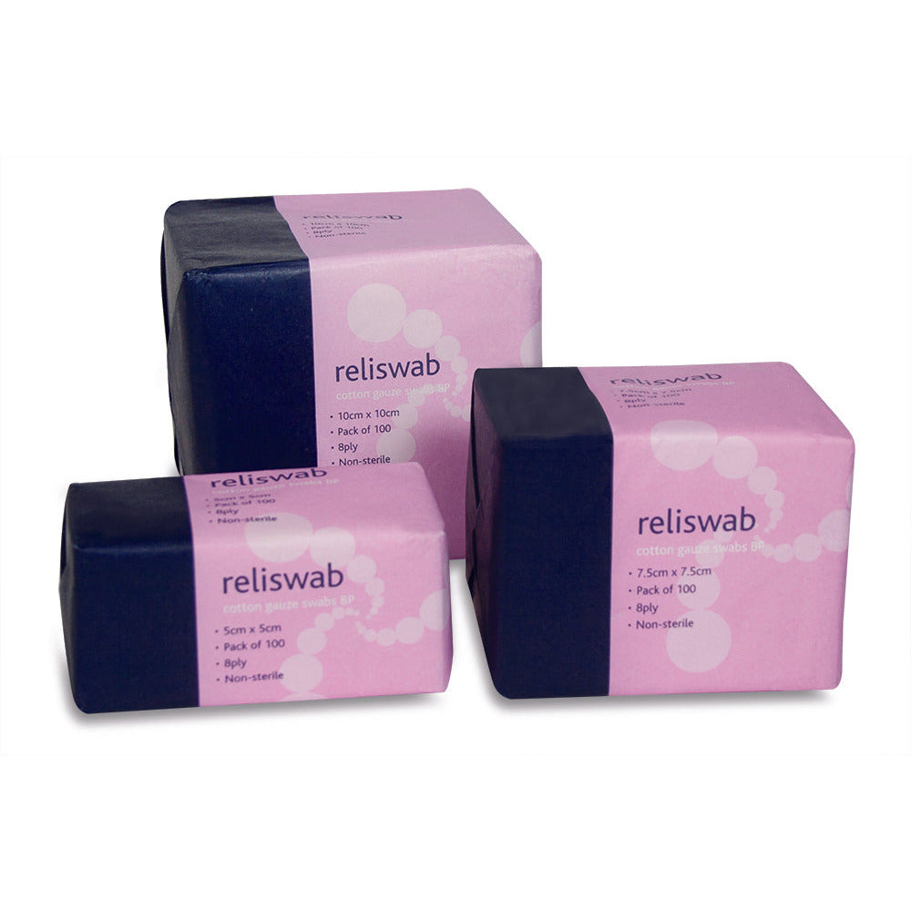 Reliswab - BP Non-Sterile 8ply 5cm - x 5cm Pack of 100