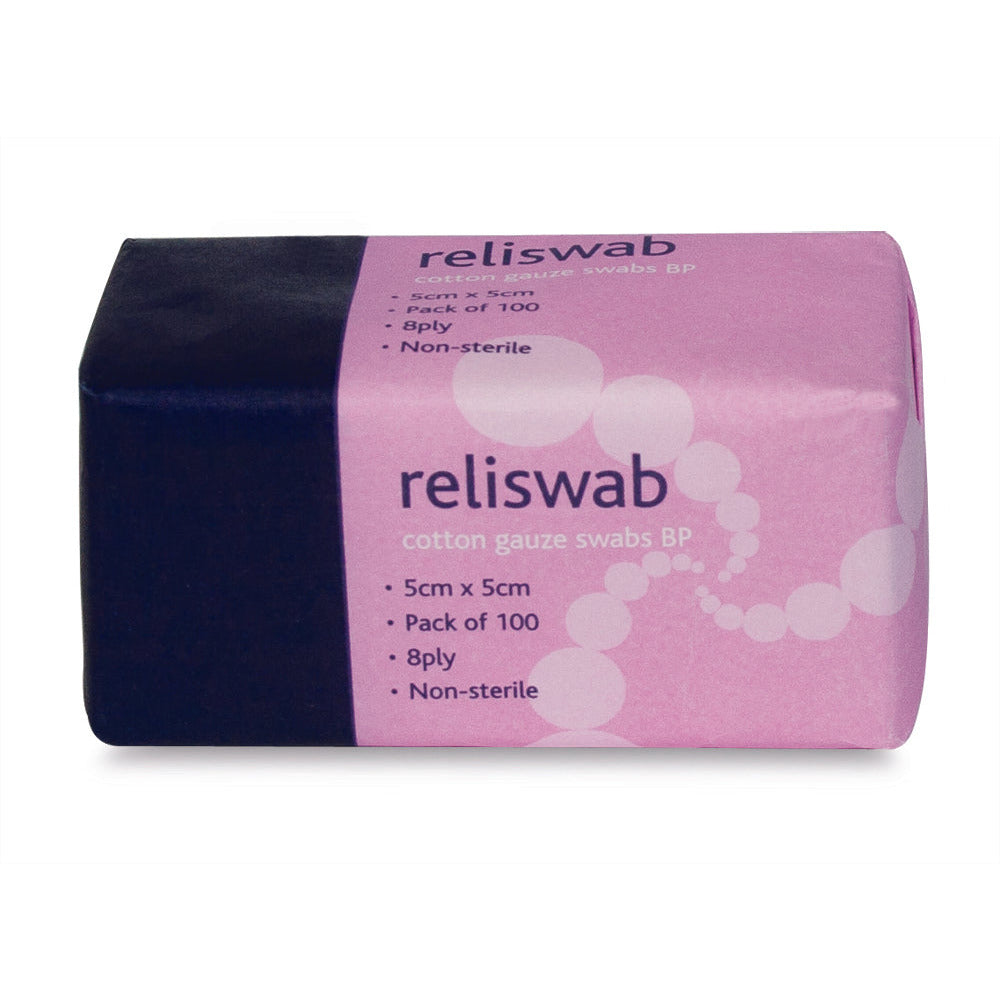 Reliswab - BP Non-Sterile 8ply 5cm - x 5cm Pack of 100