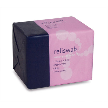 Reliswab - BP Non-Sterile 8ply 7.5cm - x 7.5cm Pack of 100