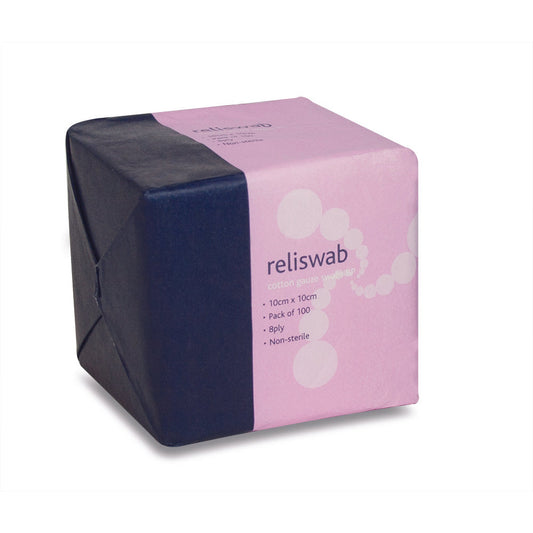 Reliswab - BP Non-Sterile 8ply 10cm - x 10cm Pack of 100