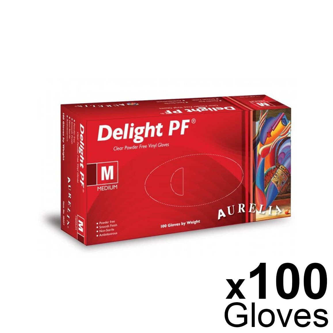 Aurelia Delight® 100 Powder-Free Vinyl Examination Gloves - Medium (100)