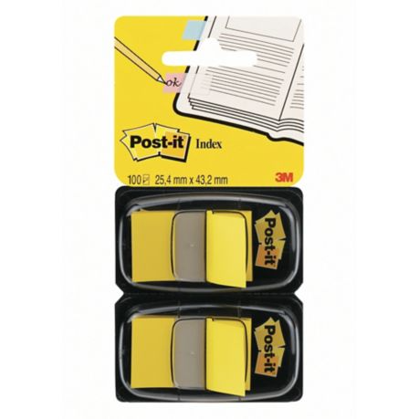 Post-It Index Dual Pack 25 X 44mm Yellow - 2 Dispensers of 50 - Lyreco