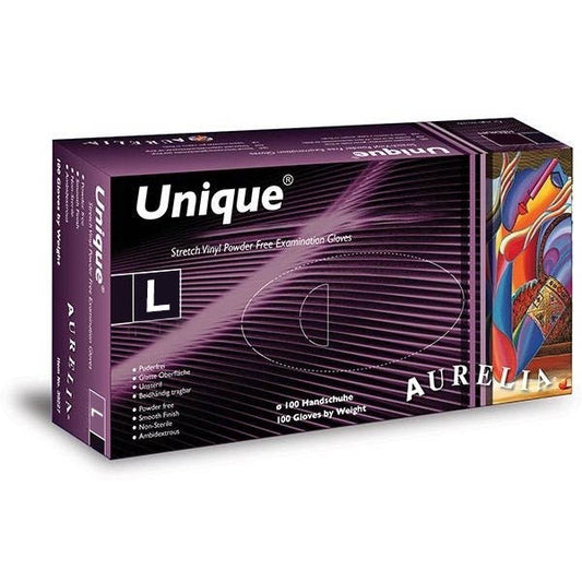 Aurelia Unique 100 Stretch-Free White Vinyl Examination Gloves - Powder-Free - Large (100) - Aurelia Gloves