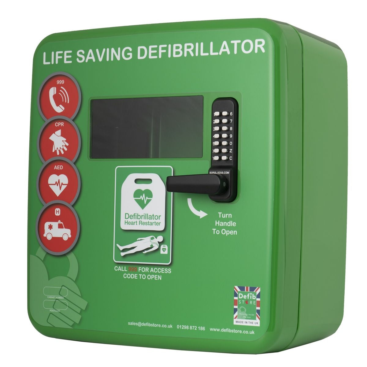 Defibstore 4000 - Defib Cabinet w/ Heater & Light - Keypad Lock - Gree ...