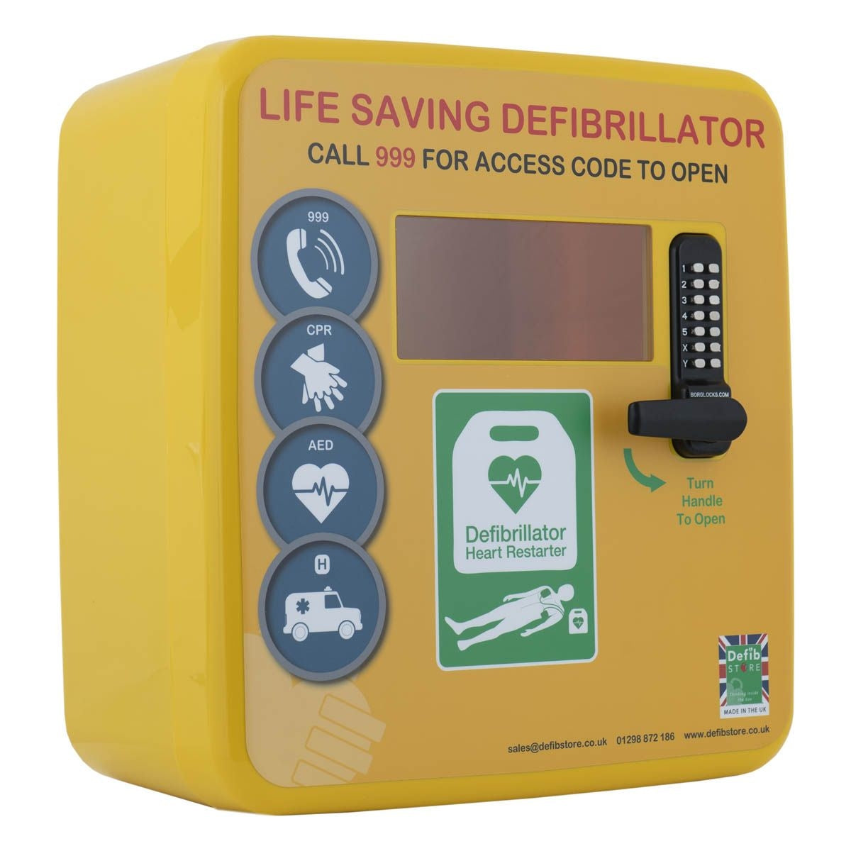 Defibstore 4000 - Defib Cabinet w/ Heater & Light - Keypad Lock - Yell ...