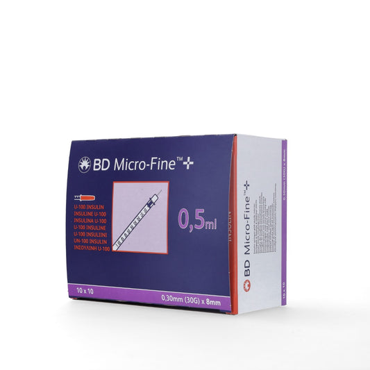 BD Micro Fine+ 0.5ml Insulin Syringe & Needle 30g x 8mm x 100