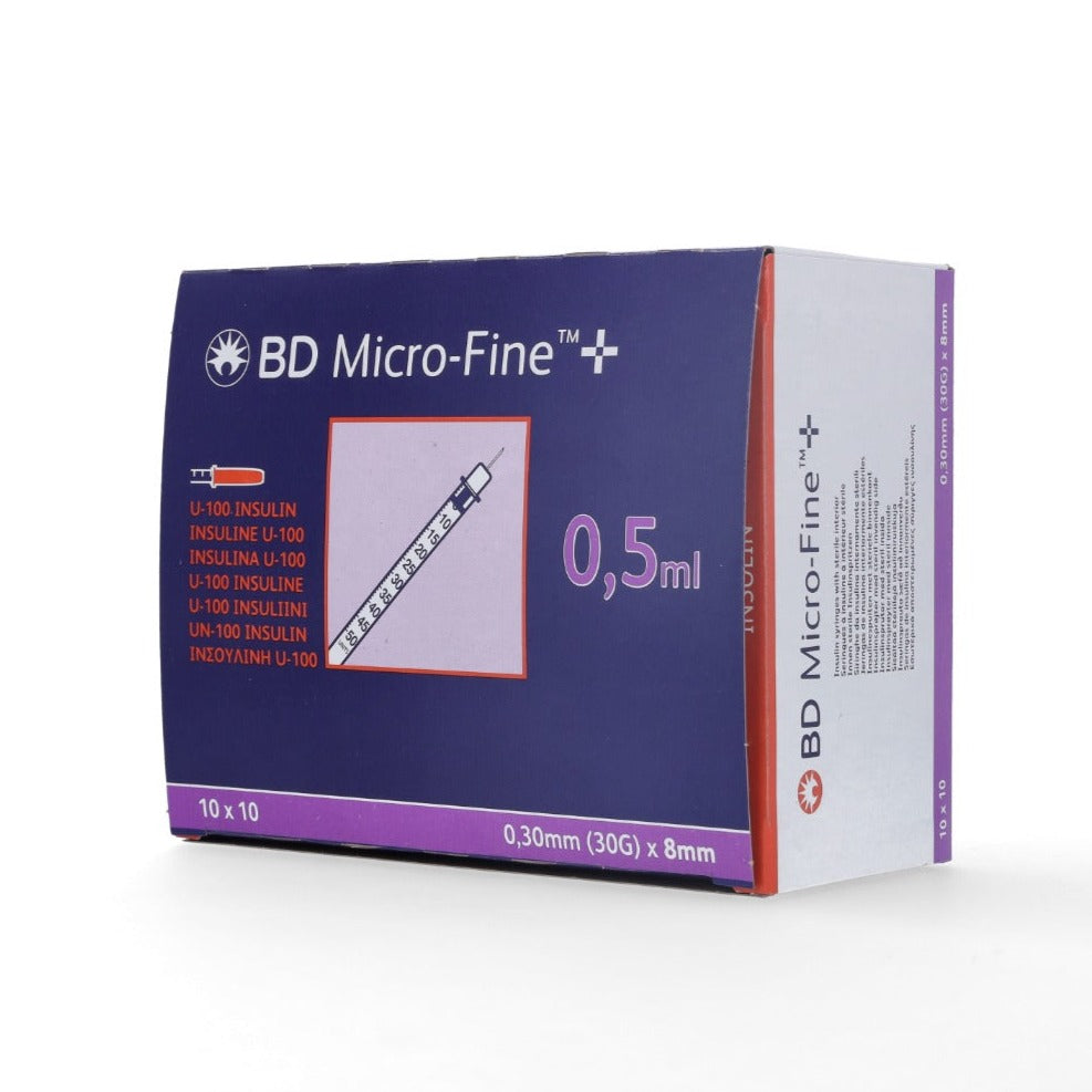 BD Micro Fine+ 0.5ml Insulin Syringe & Needle 30g x 8mm x 100