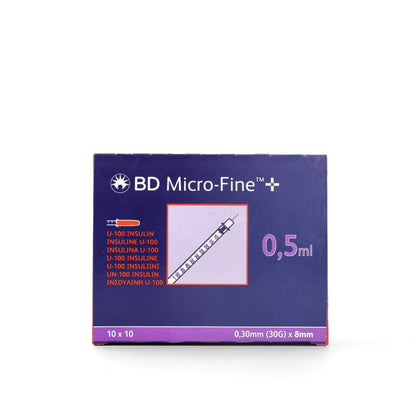 BD Micro Fine+ 0.5ml U100 Insulin Syringe & Needle 30g x 8mm x 100