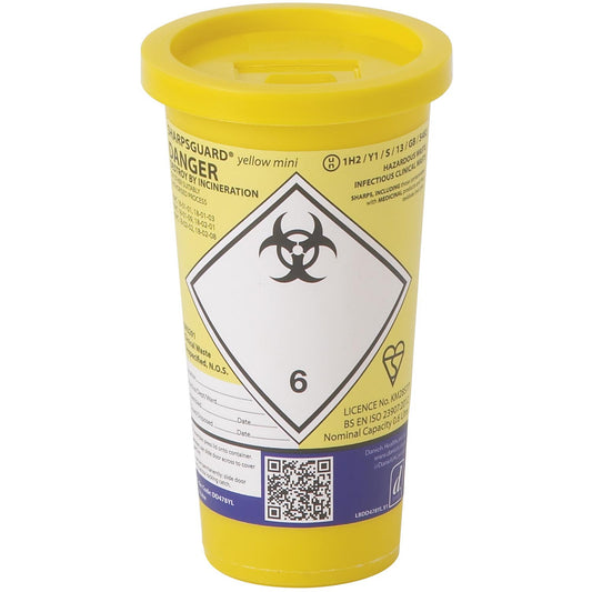 Sharpsguard Yellow Mini Sharps Bin 0.6 Ltr