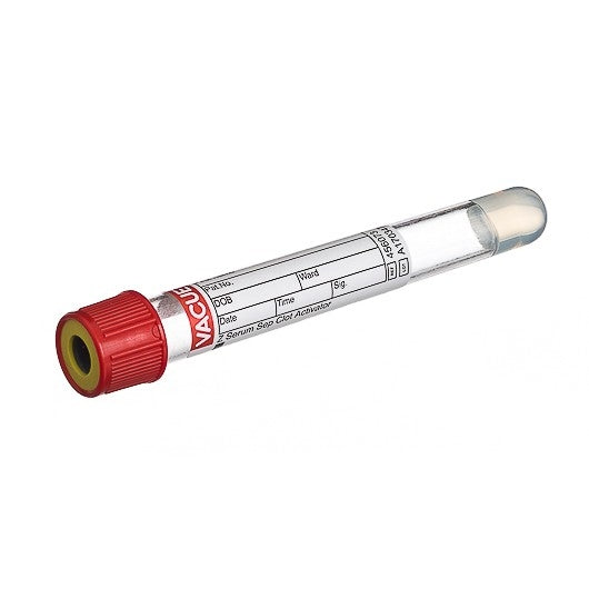 VACUETTE® Tube, Serum, 9ml, 16x100mm, Red/Black Cap, Sterile - Pack Of 50