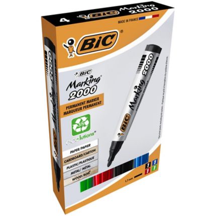 Bic Permanent Markers Med Bullet Tip Ast Colours, Pack 4 - Discontinued