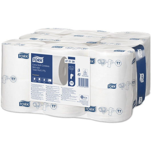 Tork 3ply Extra Soft Coreless Mid-Size Toilet Roll Premium x 18 - Tork