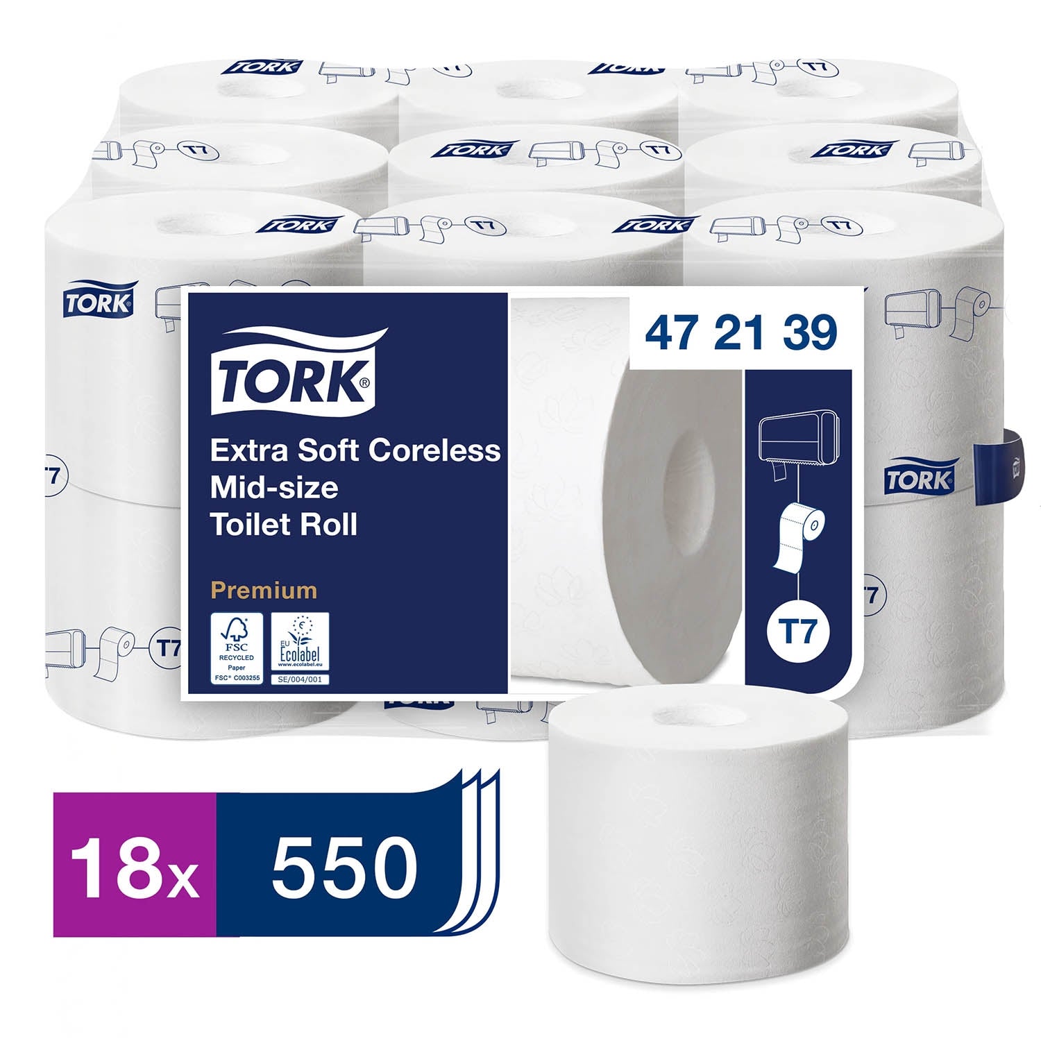 Tork 3ply Extra Soft Coreless Mid-Size Toilet Roll Premium x 18 - Tork