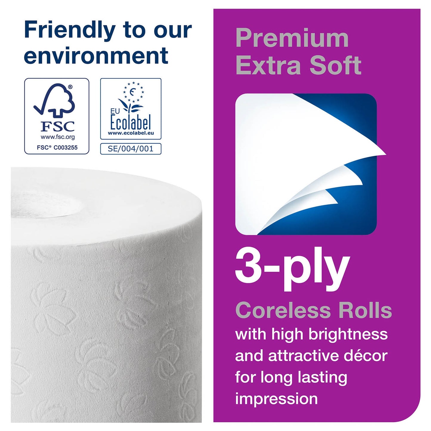 Tork 3ply Extra Soft Coreless Mid-Size Toilet Roll Premium x 18 - Tork