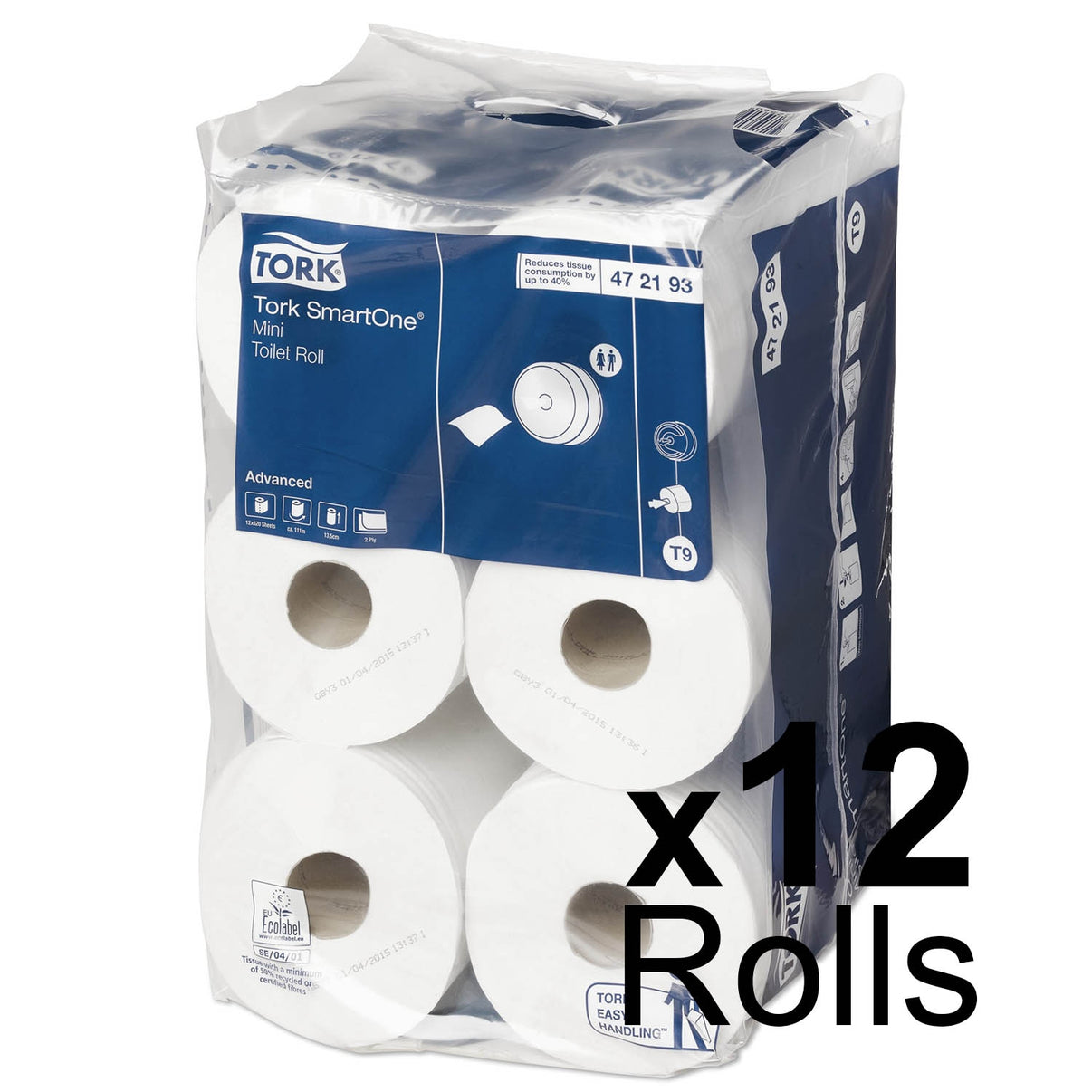 Tork SmartOne Mini Toilet Roll Advanced 2Ply 472193 Case Of 12 Rol tork-smartone-mini-toilet-roll-advanced-2ply-472193-case-of-12-rol