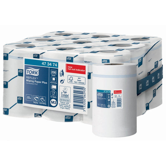 Tork Reflex Centrefeed Roll White 2ply - 473474 - Case of 9 Rolls - 19.4cm x 67m - Tork