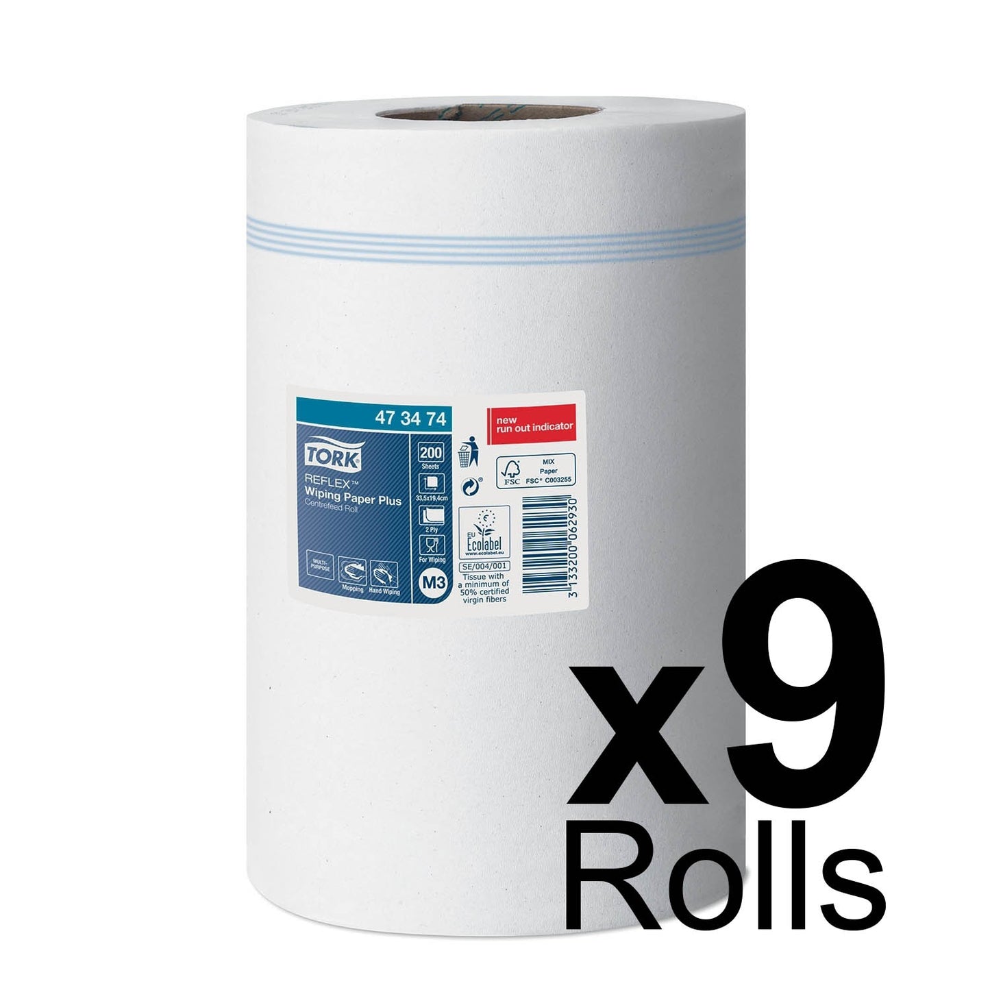 Tork Reflex Centrefeed Roll White 2ply - Case of 9 Rolls - 19.4cm x 67m