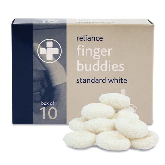 Reliance Finger Buddies White - Standard. Box of 10 - Reliance