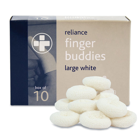 Reliance Finger Buddies White - Large. Box of 10