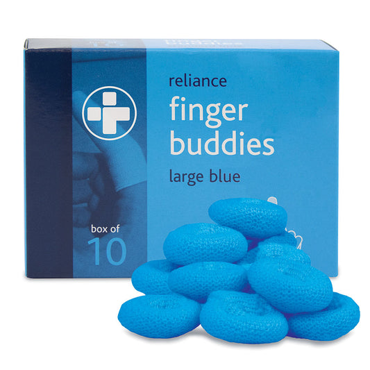 Reliance Finger Buddies Blue - Large. Box of 10