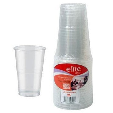 E-Lite Style Half Pint Clear Disposable Plastic Drinking Cups - 15 Pack - Discontinued
