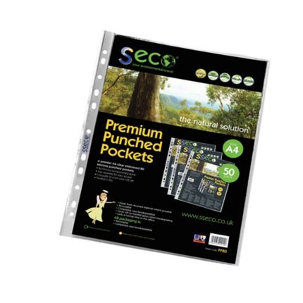 Seco Biodegradable A4 Punched Pockets 80 Micron - Pack of 50 - Discontinued