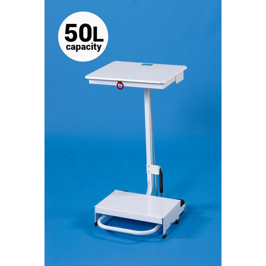 Open Frame Sack Holder - White Body - Standard Lid, Pedal Operated - Silent Closing - 50L - 