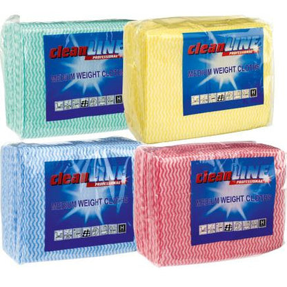 Cleanline Colour-Coded Cleaning Cloths Med Weight x 50
