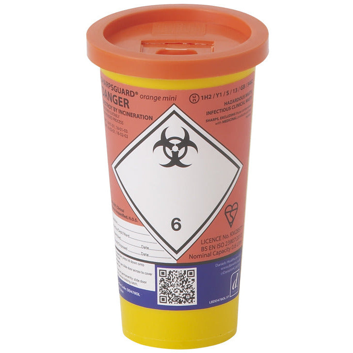 Sharpsguard Orange Mini Sharps Bin 0.6 Ltr – Medisave UK