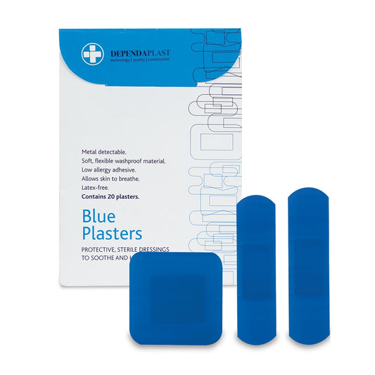 Dependaplast Blue Food Area Plasters - Assorted Wallet x 20 - 