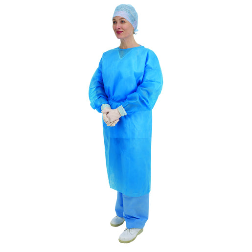 Blue Examination Gown with Long Sleeves & Elastic Cuffs x 50