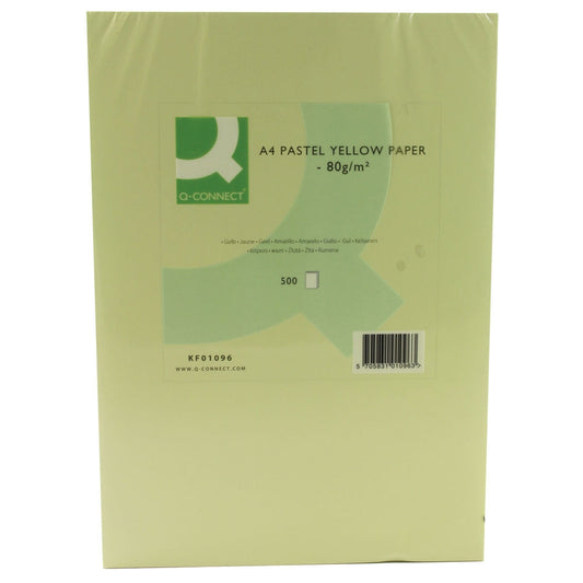 Q-Connect Yellow Coloured A4 Copier Paper 80gsm Ream (Pack of 500) - Qconnect