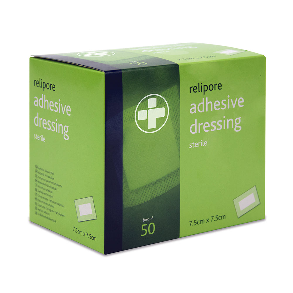 7.5cm x 7.5cm Relipore Adhesive Dressing Pads Sterile - Box of 50 - Reliance