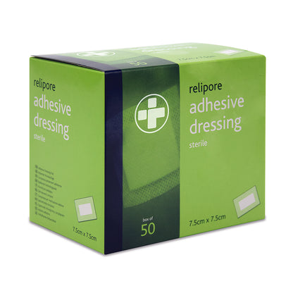 7.5cm x 7.5cm Relipore Adhesive Dressing Pads Sterile - Box of 50 - Reliance