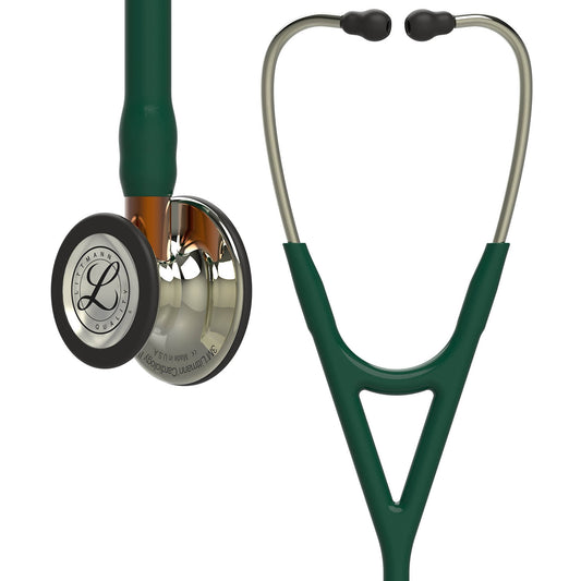 Littmann Cardiology IV Diagnostic Stethoscope: Polished Champagne & Hunter Green - Orange Stem 6206 - Littmann Stethoscopes