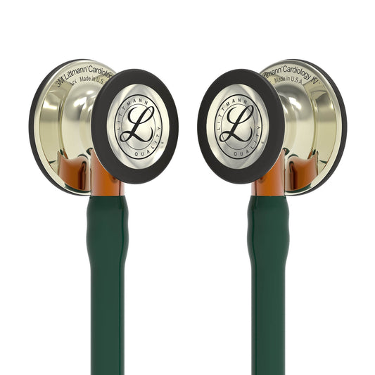 Littmann Cardiology IV Diagnostic Stethoscope: Polished Champagne & Hunter Green - Orange Stem 6206 - Littmann Stethoscopes
