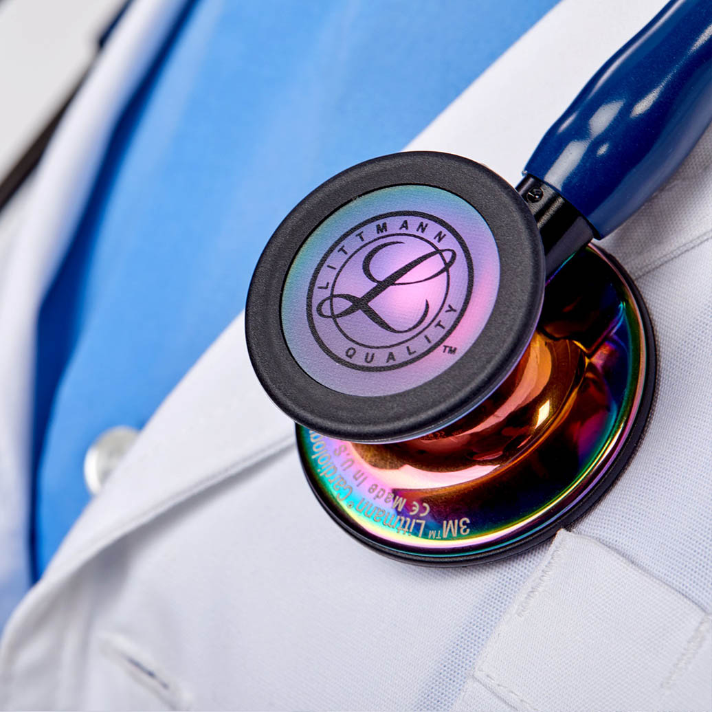 Littmann Cardiology IV Diagnostic Stethoscope: High Polish Rainbow & Navy Blue - Black Stem 6242