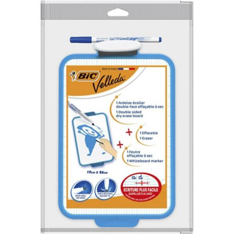 Bic Velleda Double-Sided Dry Wipe Board 19 x 26 cm + Blue Marker + Eraser Pk 1 - Lyreco