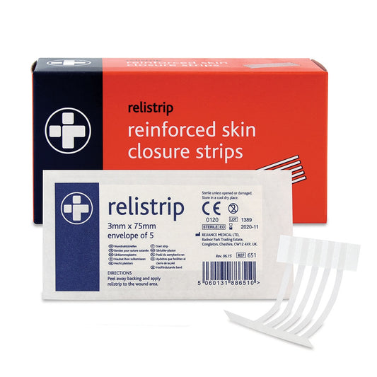Relistrip Skin Closure 5 Strips - 3mmx75mm - Box of 50 - Reliance