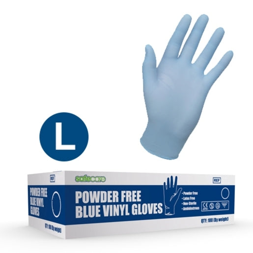 Blue Vinyl Gloves - Powder Free - Large - Box Of 100 - Shermond