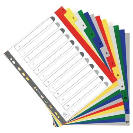 Polypropylene Printed A4 Maxi Indices 12 Part (1-12) Coloured Tabs - Lyreco