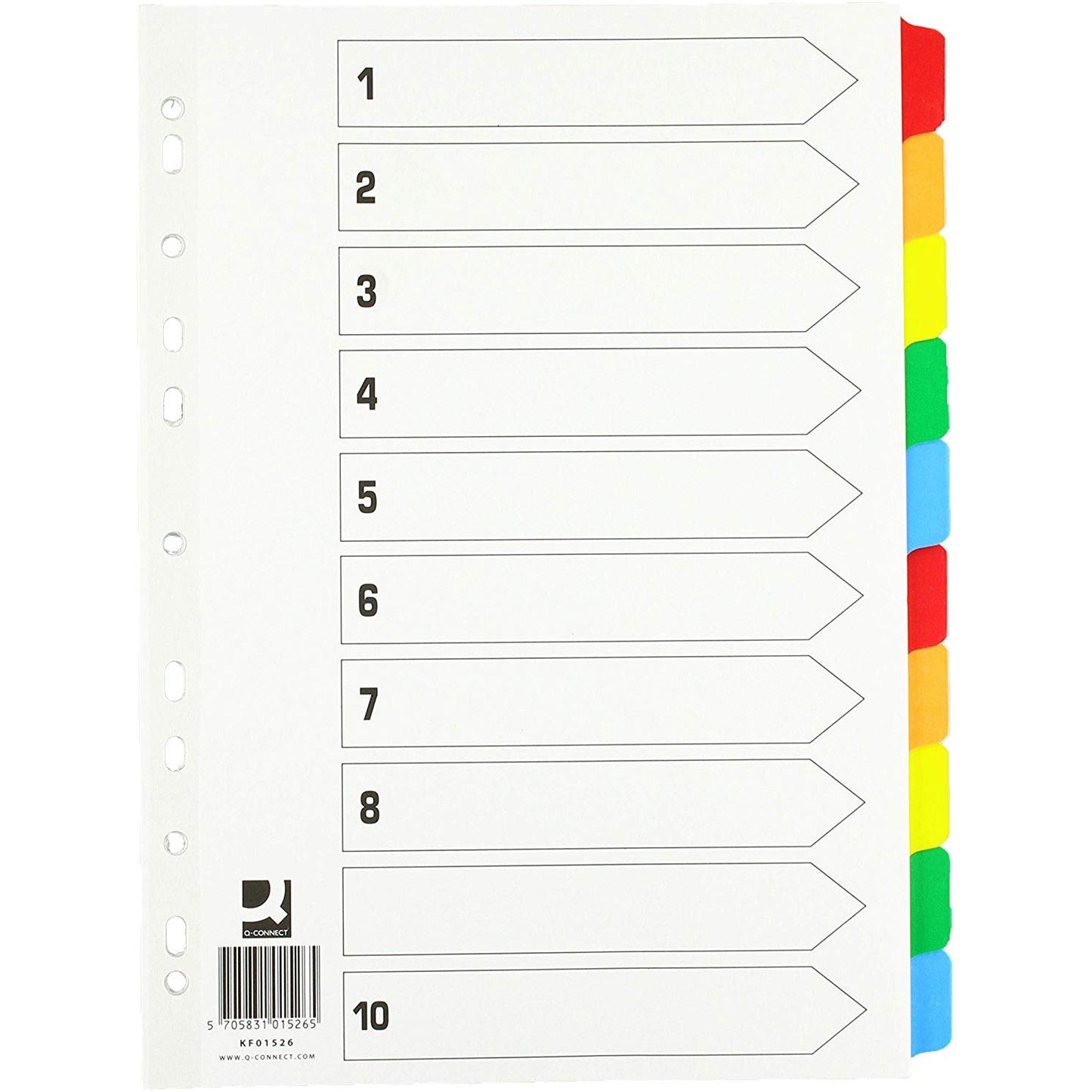 Q-Connect Index A4 Multi-Punched 10-Part Reinforced Multi-Colour Blank Tabs - Q-Connect
